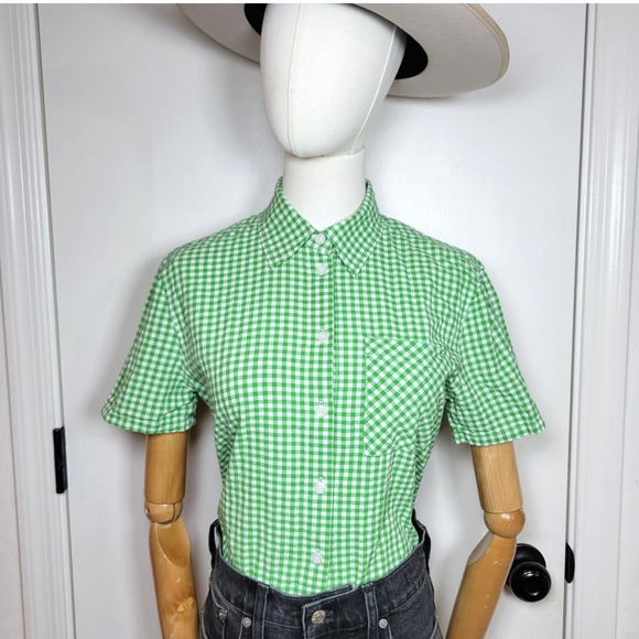 Aritzia Sunday Best Green Gingham Plaid Cropped Button Up XXS Preppy Y2K Fall - Picture 3 of 9